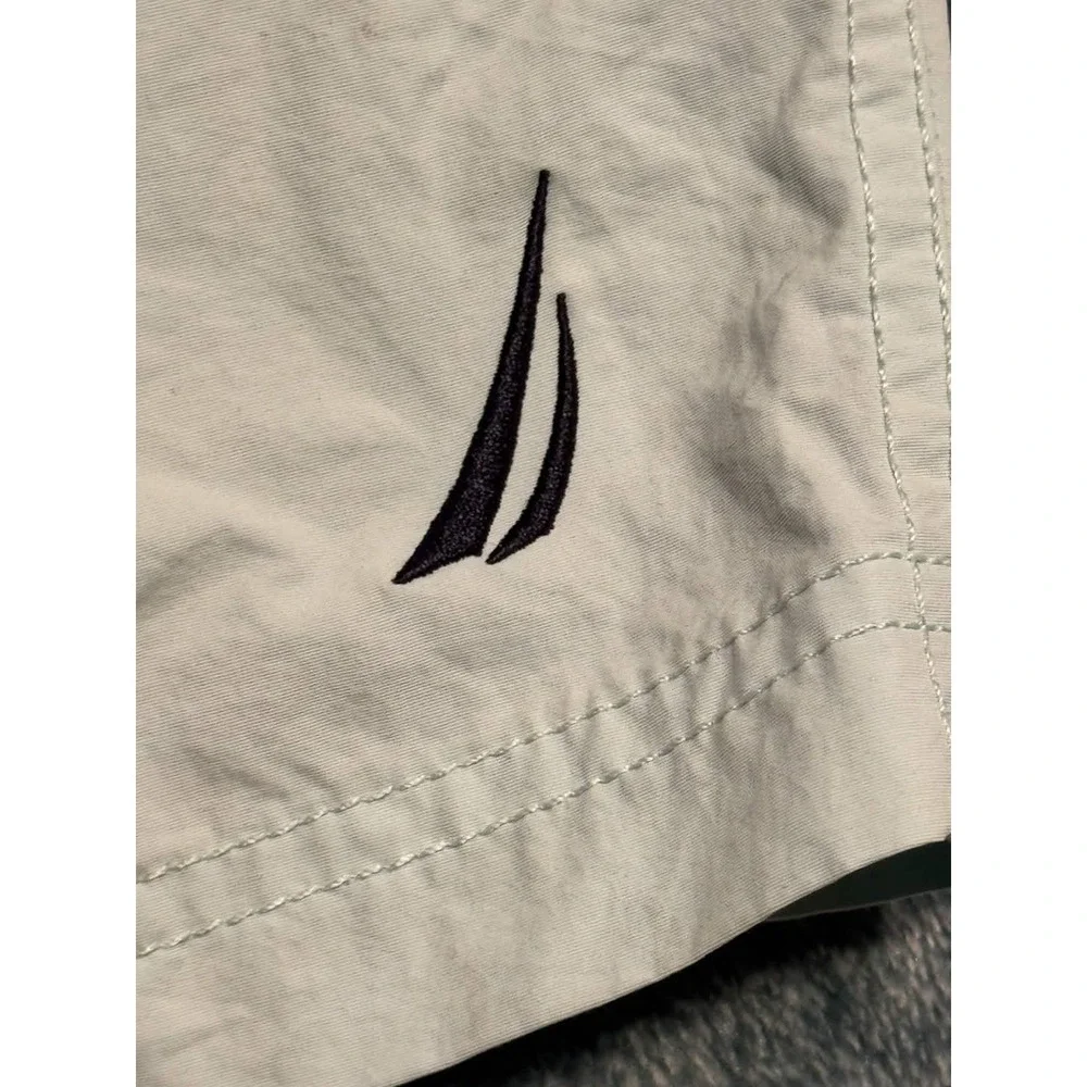 Nautica Mens Swim Trunks Green Grey Colorblock Board Shorts L T18020